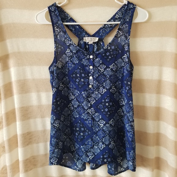 Pink Rose Tops - Pink Rose Blue Patterned Tank Top (A3-6)